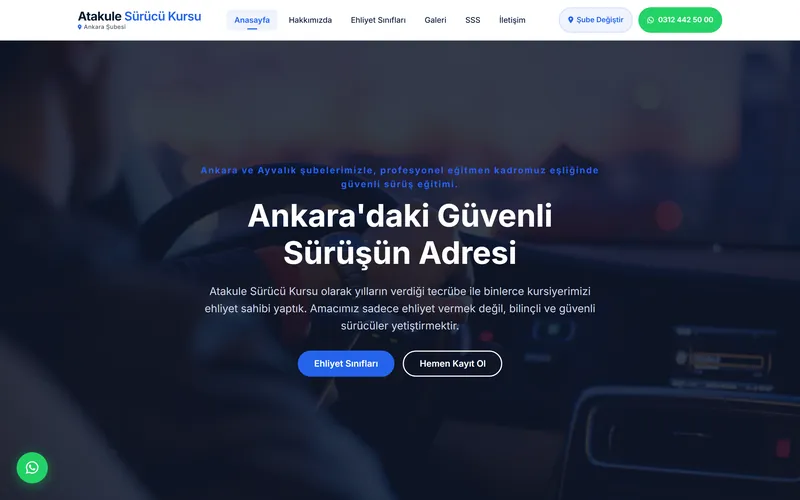 واجهة موقع Atakule Sürücü Kursu على الحاسوب
